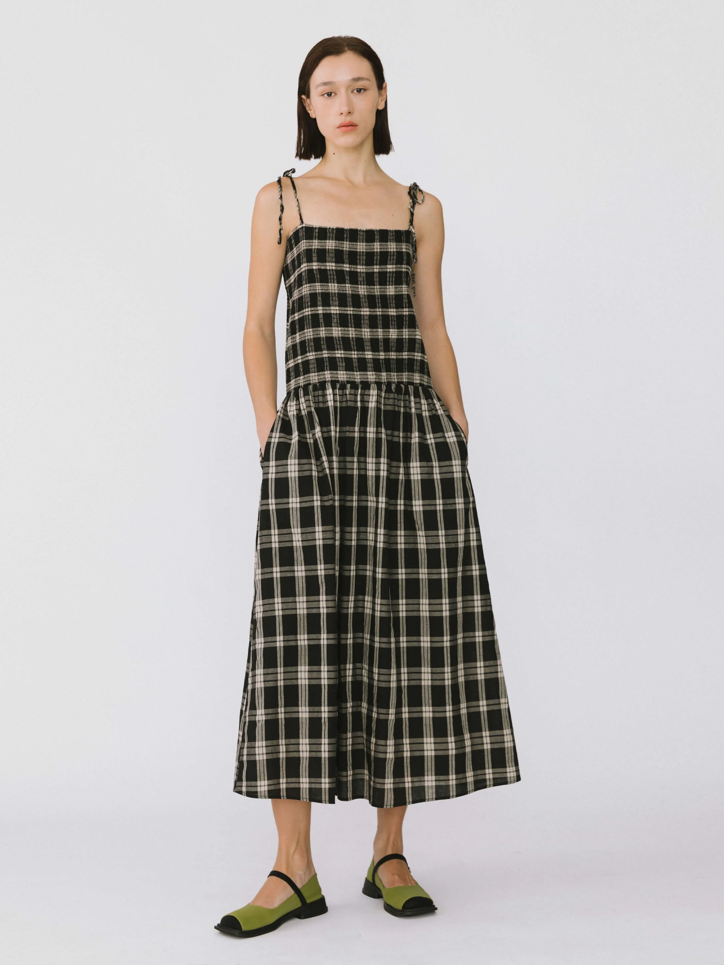 Pure Cotton Plaid Sling Dress