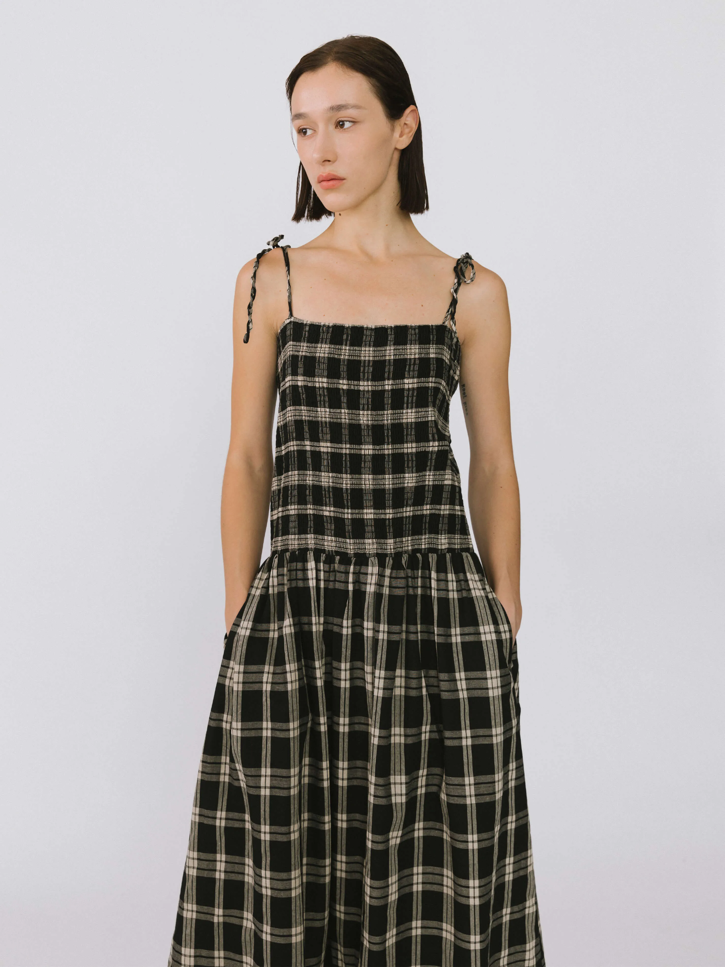 Pure Cotton Plaid Sling Dress