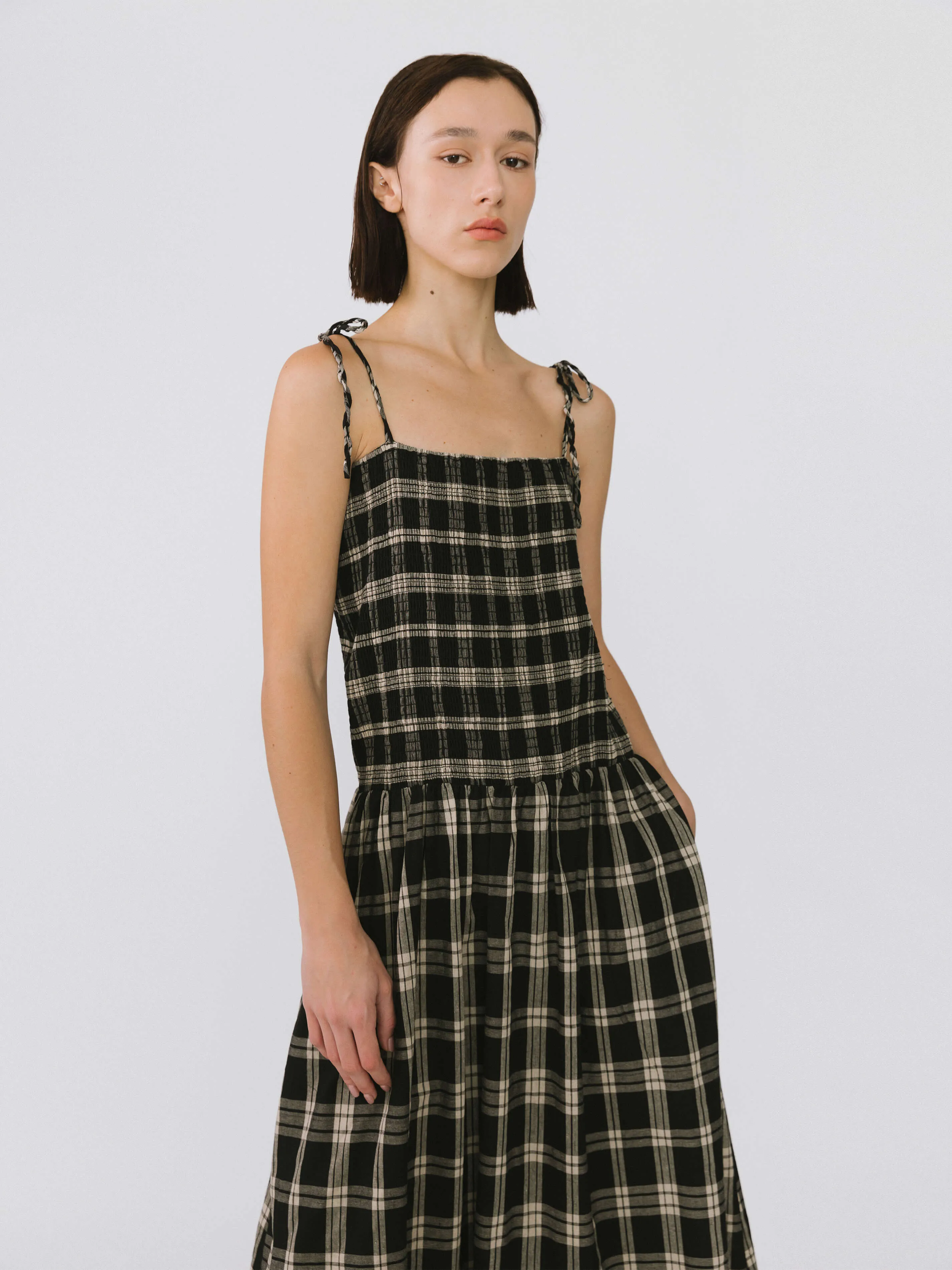 Pure Cotton Plaid Sling Dress