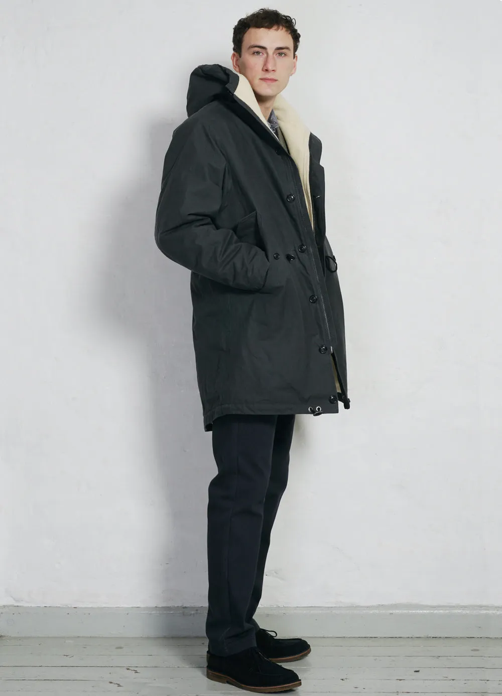 RASMUS | Waxed Parka With Zipper | Charcoal