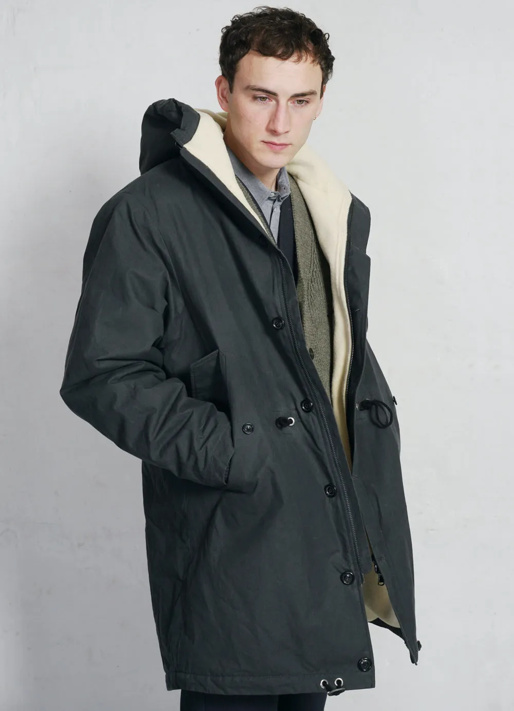 RASMUS | Waxed Parka With Zipper | Charcoal