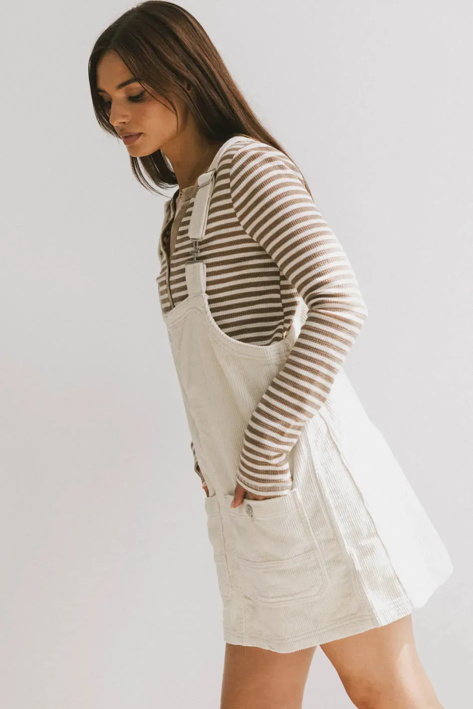 Reid Corduroy Overall Dress in Ivory