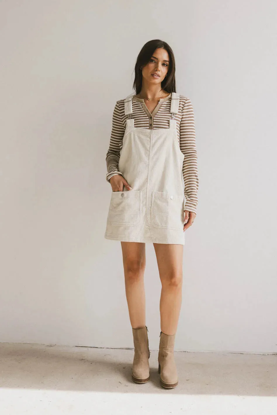 Reid Corduroy Overall Dress in Ivory