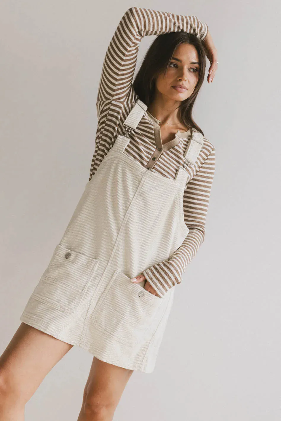 Reid Corduroy Overall Dress in Ivory