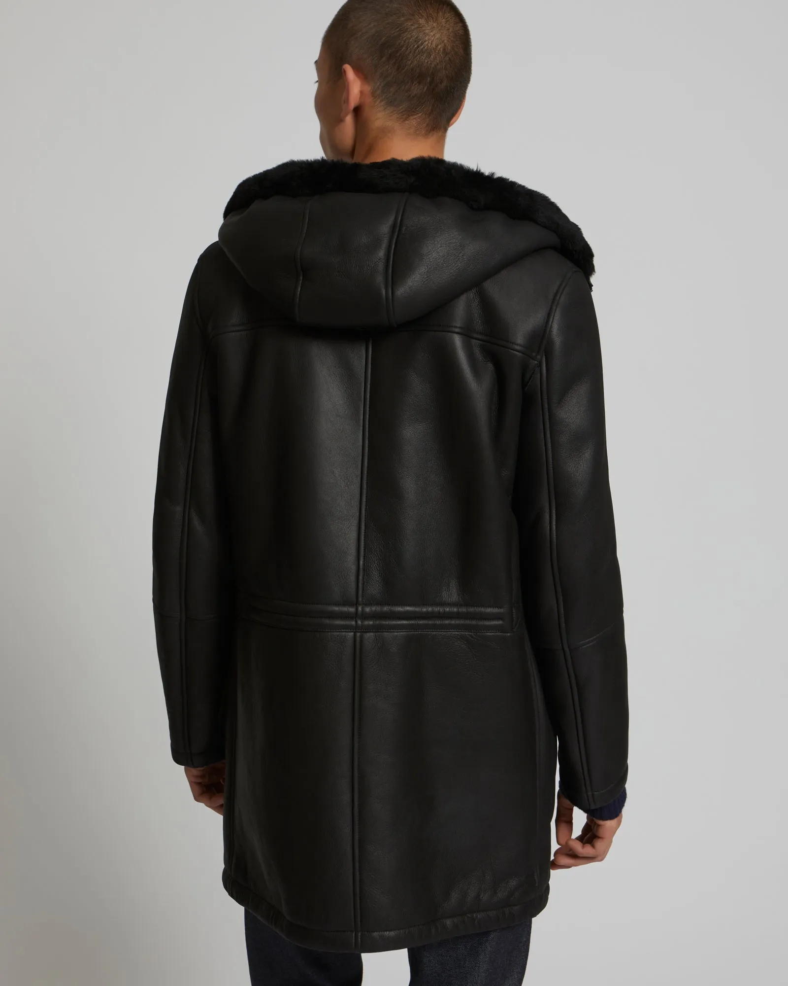 Reversible parka in shearling and leather