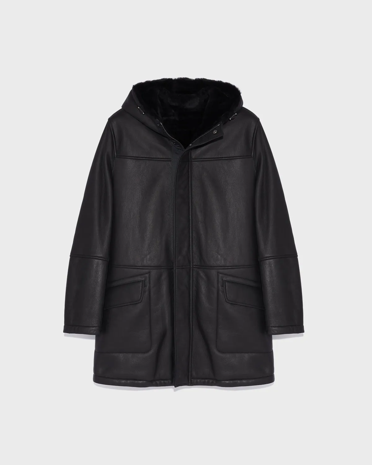 Reversible parka in shearling and leather