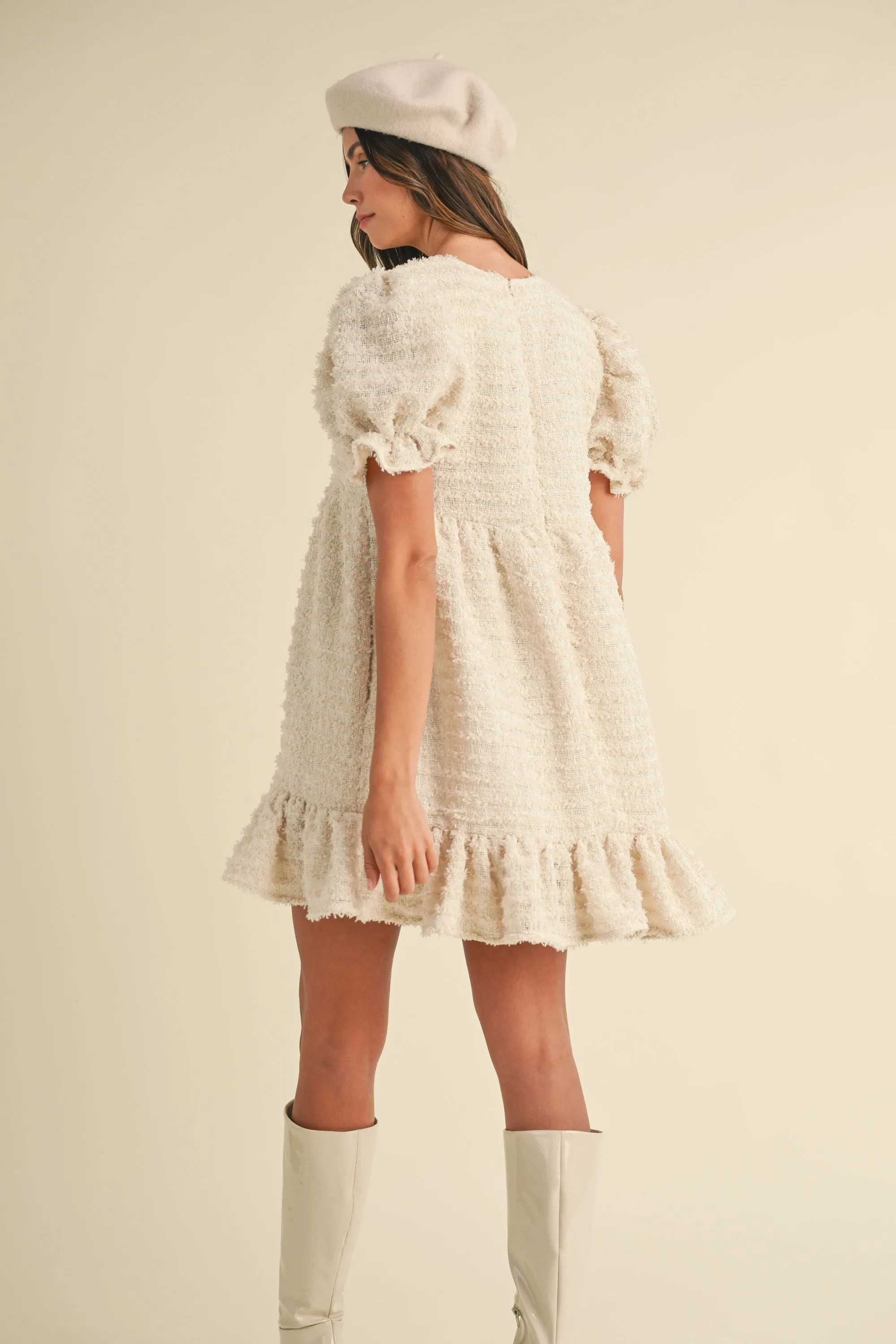 RIALTA FRAYED TEXTURE TIERED MINI DRESS