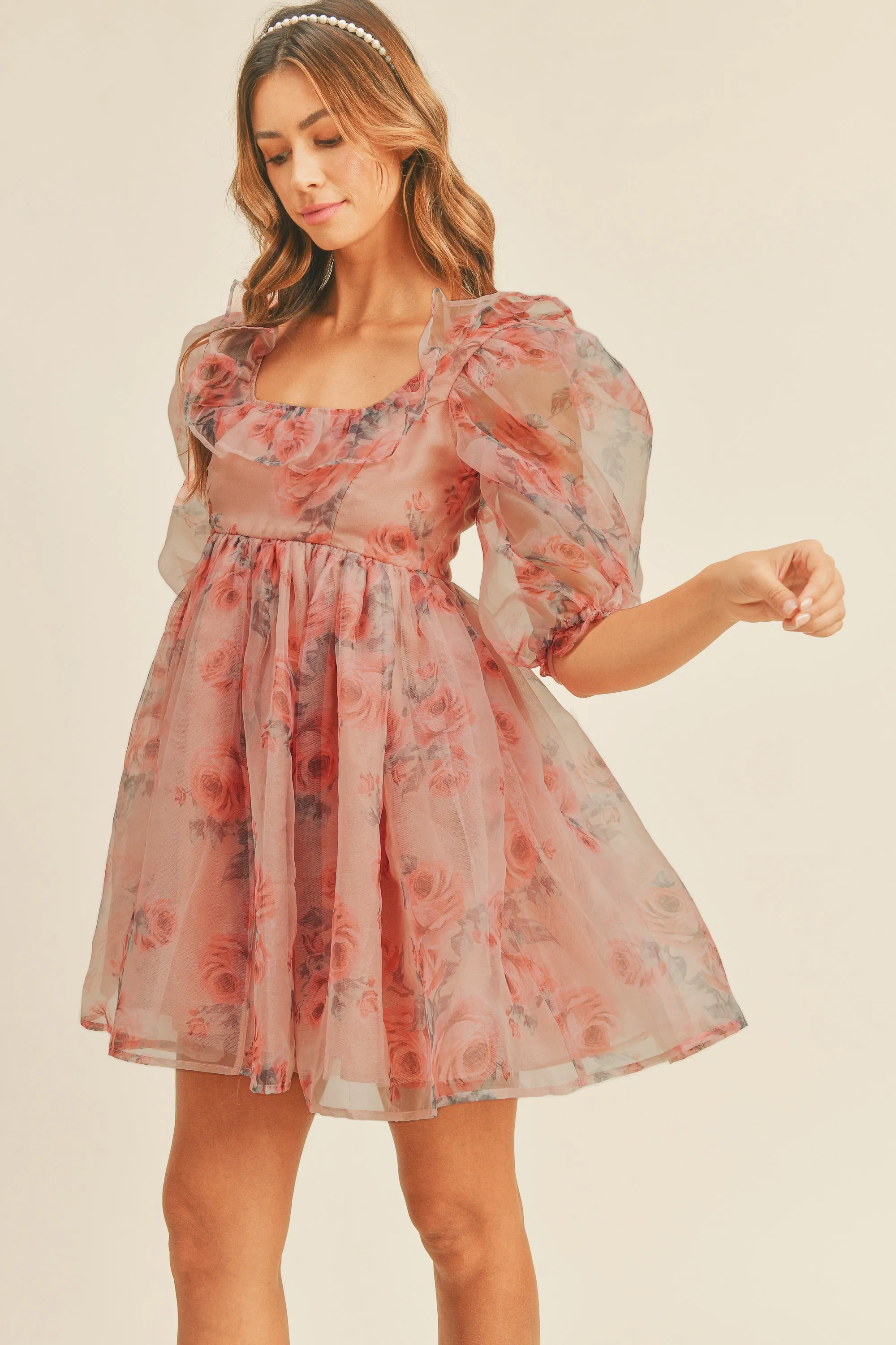 SASKIA SQUARE NECK RUFFLE  BABYDOLL DRESS