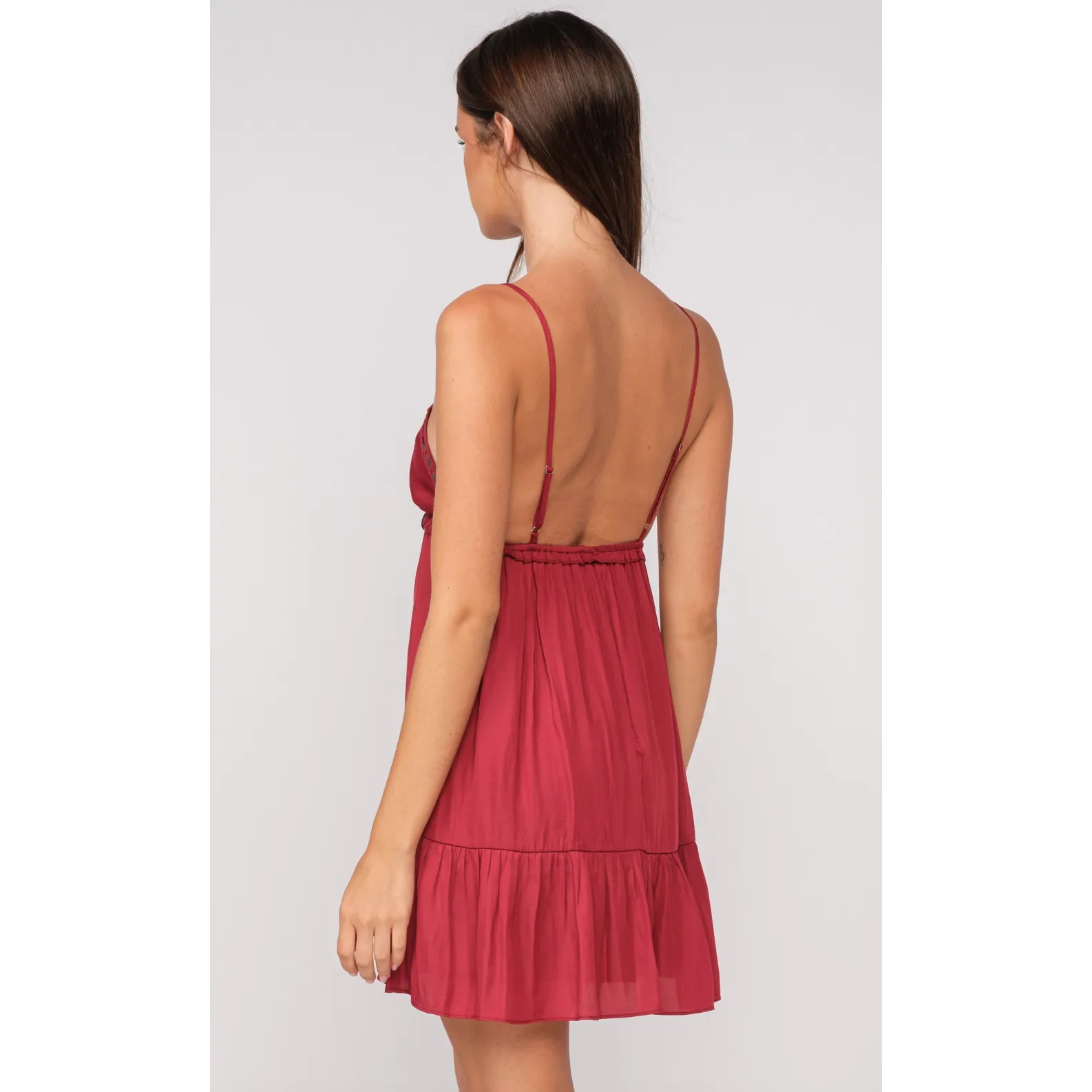 The Miranda Wine Satin Cami Babydoll Mini Dress