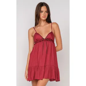 The Miranda Wine Satin Cami Babydoll Mini Dress