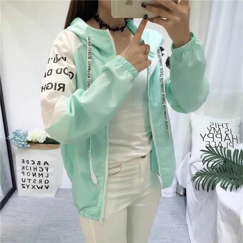 Thin Girl Windbreaker Outwear Bomber Jackets