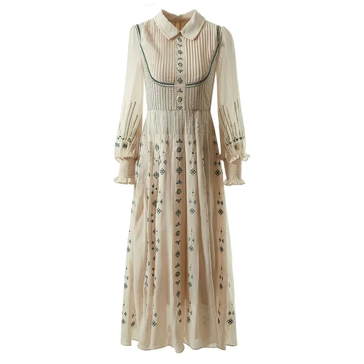 Turn-down Collar Women's Embroidery Dress