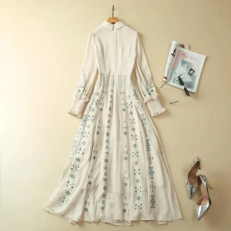 Turn-down Collar Women's Embroidery Dress