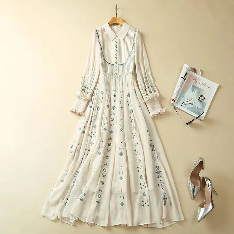 Turn-down Collar Women's Embroidery Dress