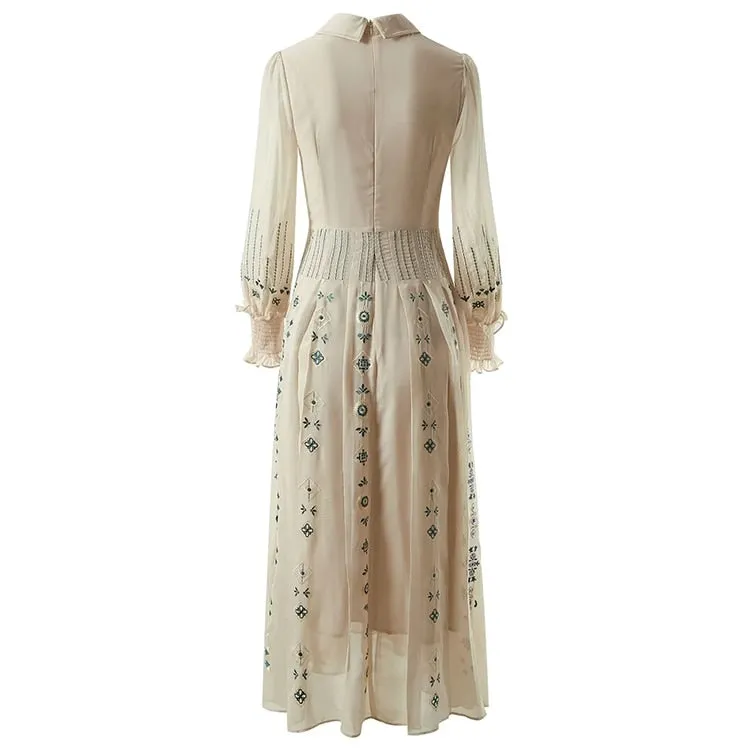 Turn-down Collar Women's Embroidery Dress