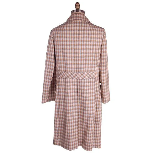 Vintage Ladies Spring Coat Late 1970s Plaid Gray Peach Flattering 44-44-48