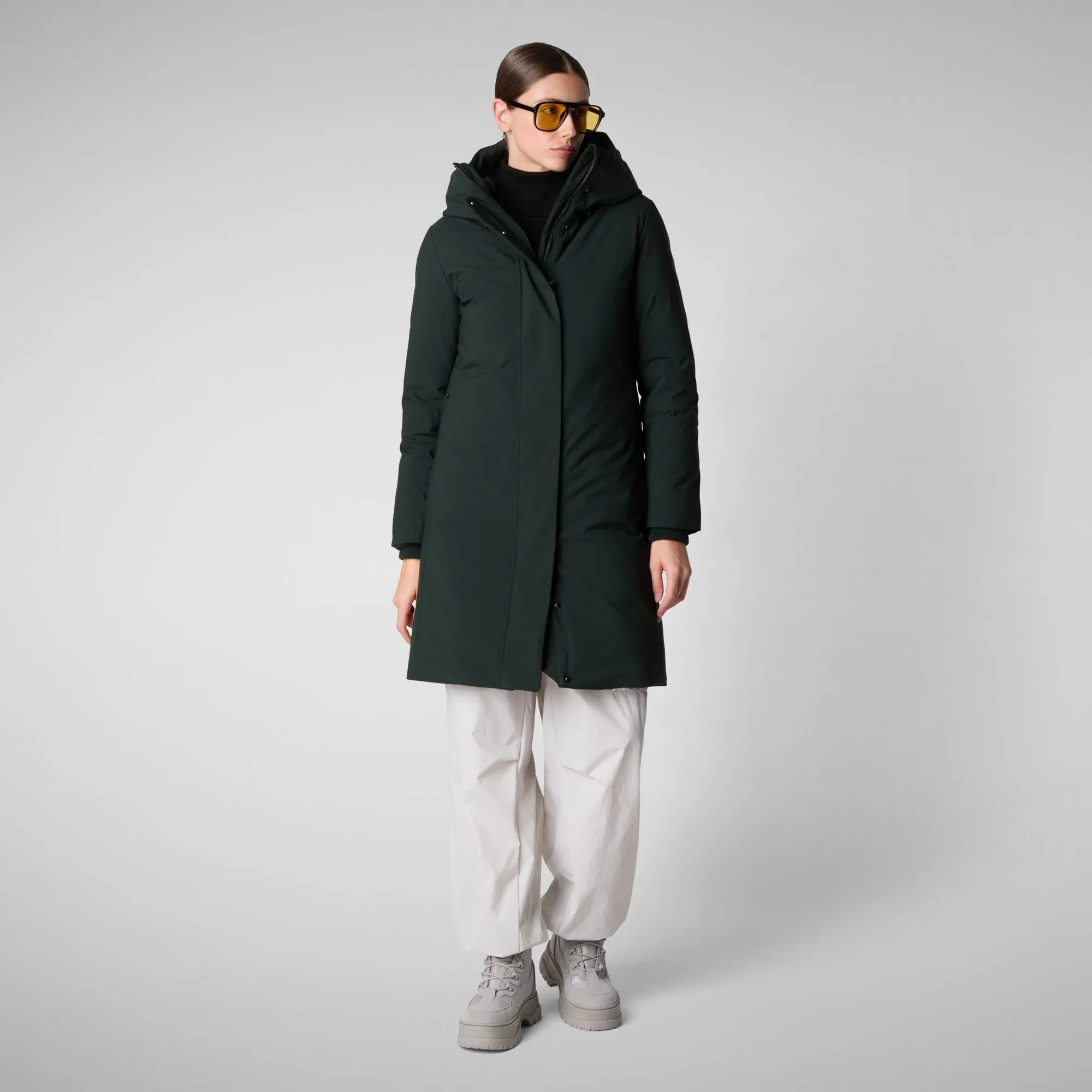 Woman's hooded parka Sienna in green black