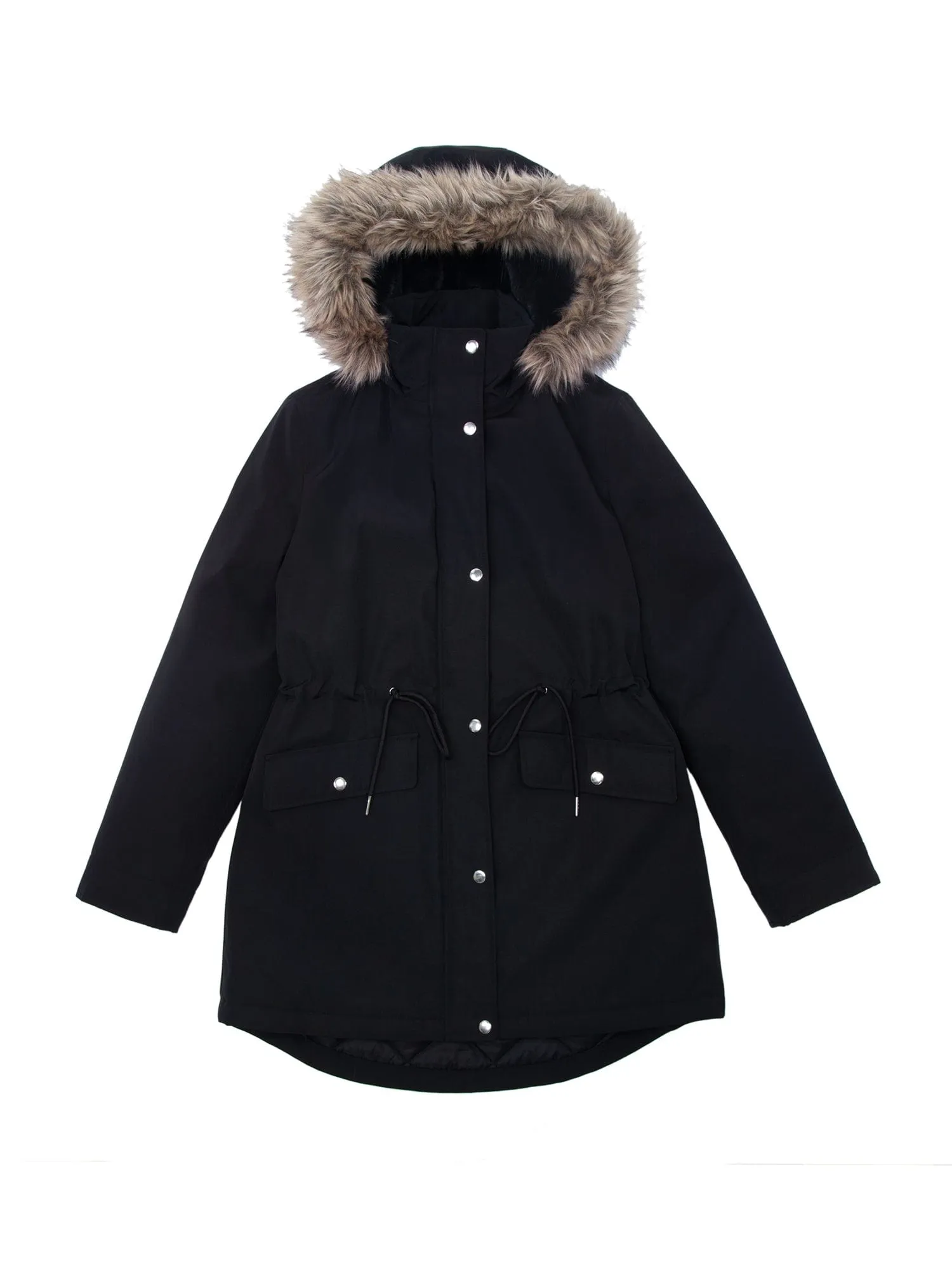 Women's Lightweight Parka Jacket with Faux Fur Hood