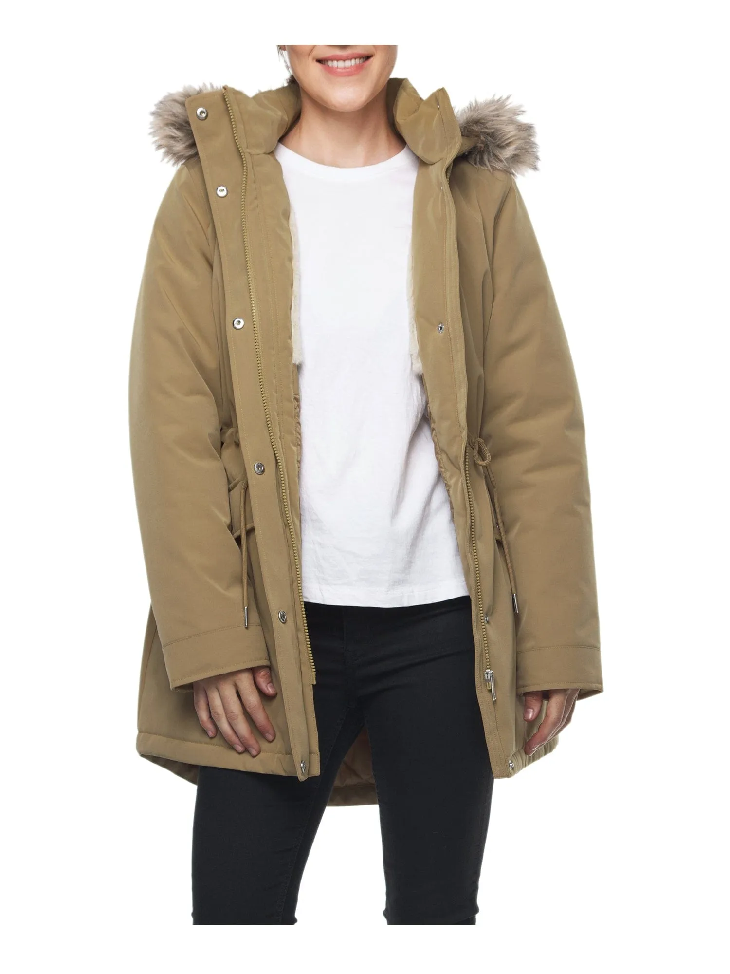 Women's Lightweight Parka Jacket with Faux Fur Hood