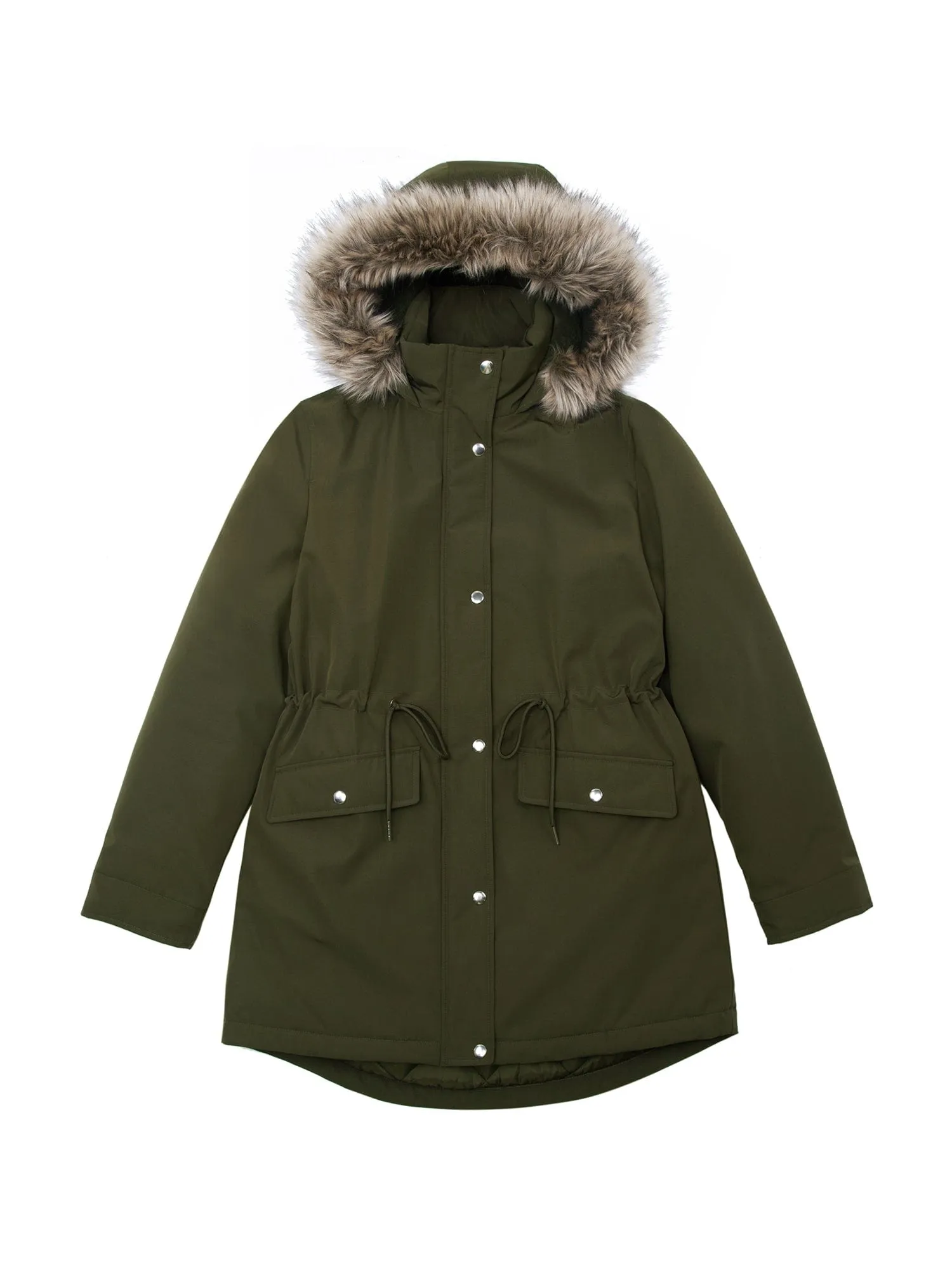 Women's Lightweight Parka Jacket with Faux Fur Hood