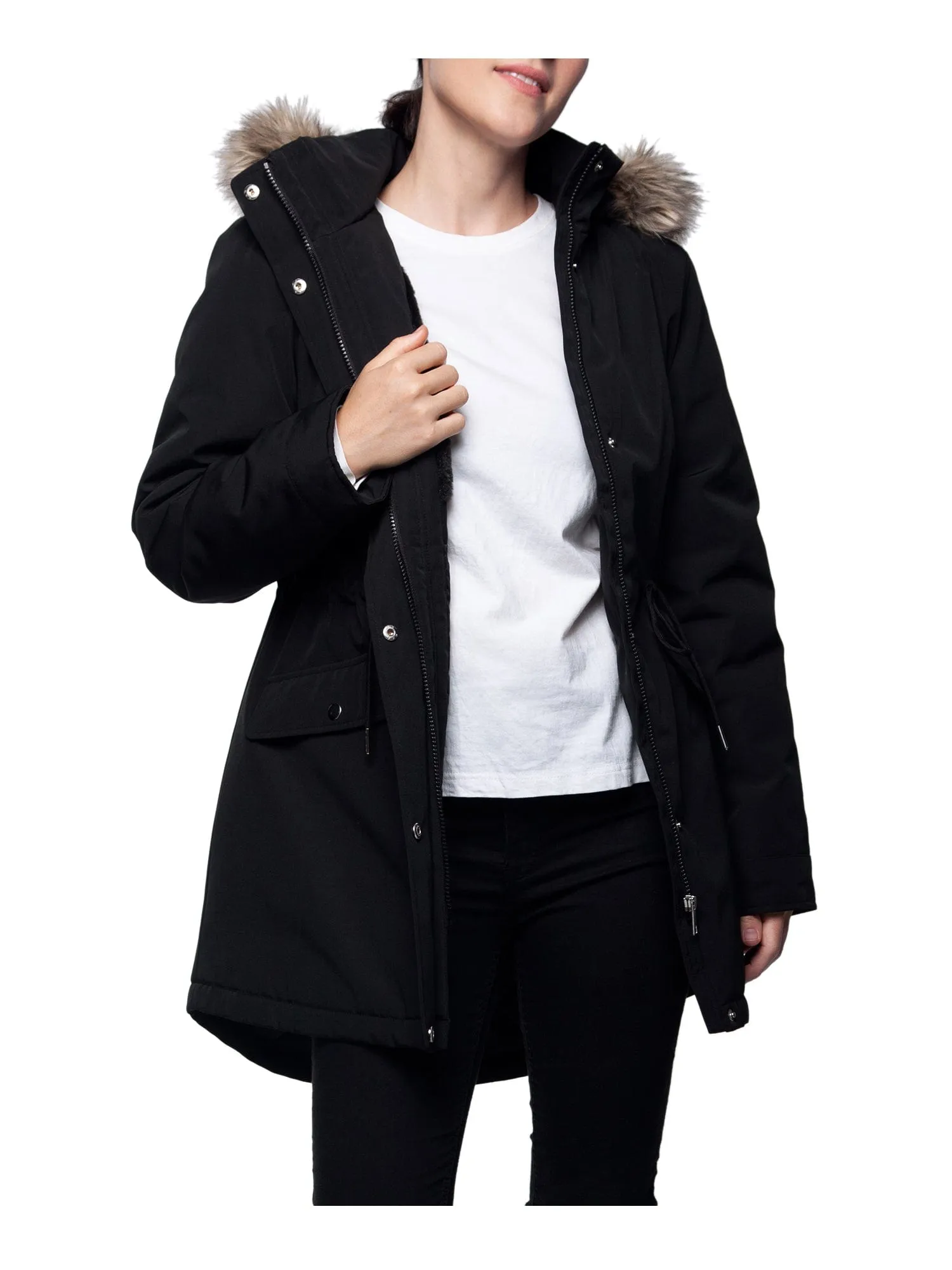 Women's Lightweight Parka Jacket with Faux Fur Hood