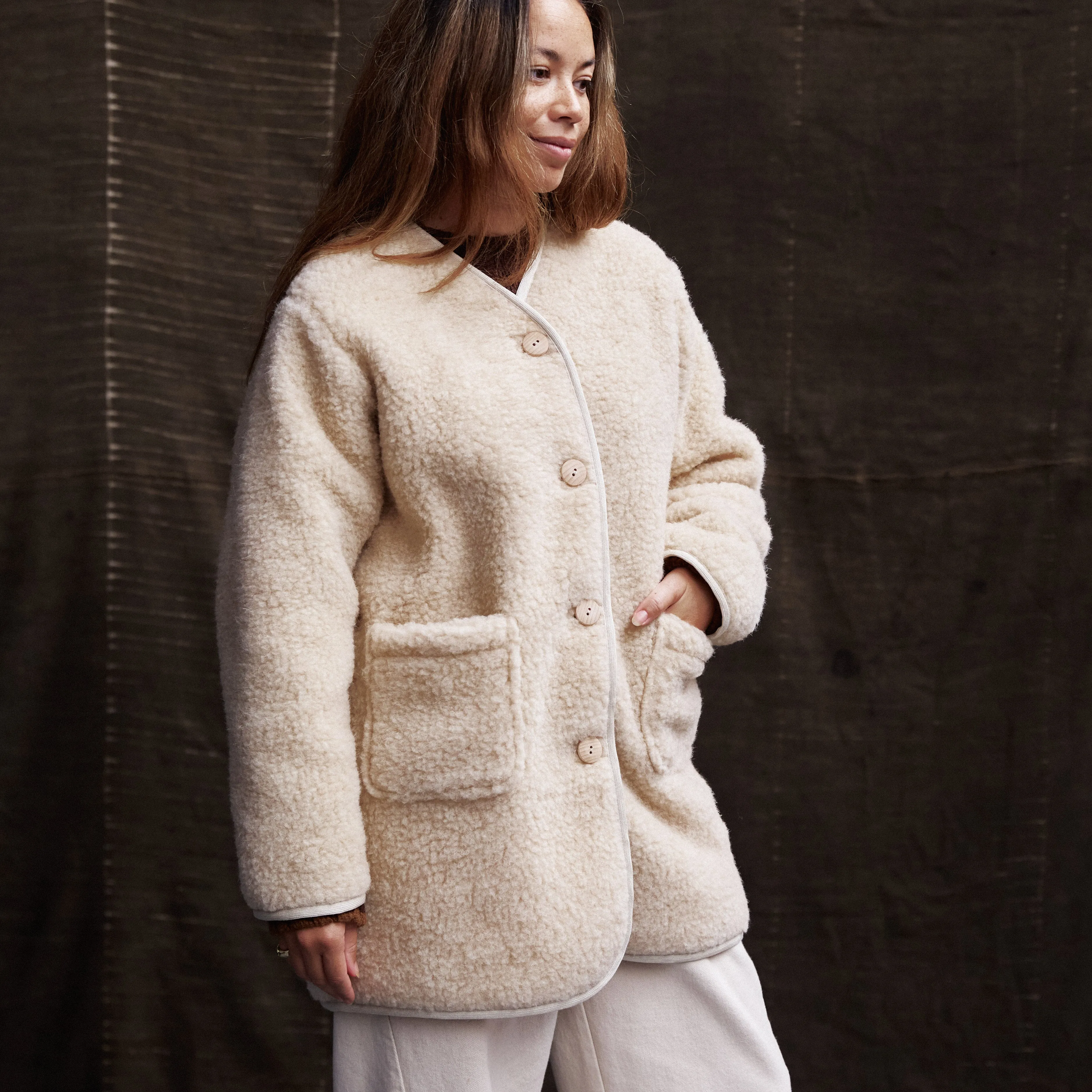 Womens Sika Coat - Wool Teddy Fleece - Oatmeal