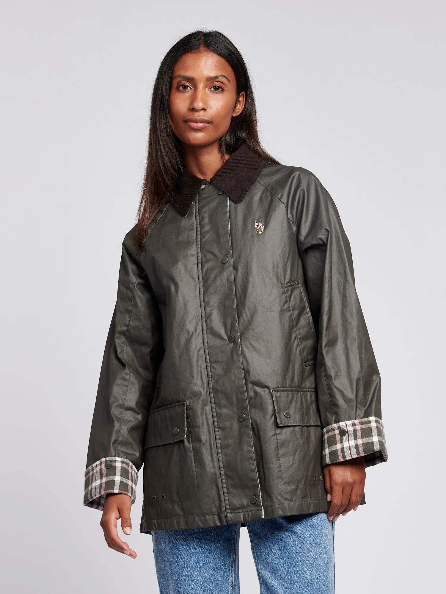 Womens Waxed Cotton Short Parka in Chimera